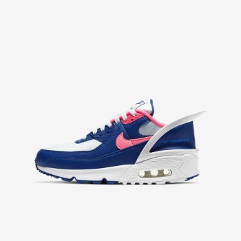 Nike Air Max 90 FlyEase - Nagyobb Gyerek Utcai Cipő - Fehér/Fehér/Királykék/Rózsaszín